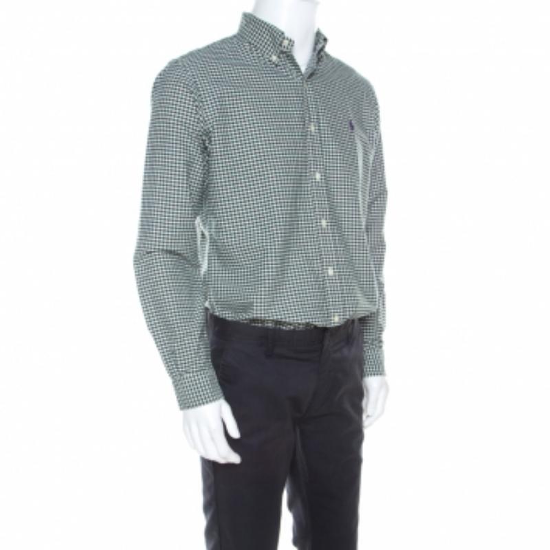 Uomo Ralph Lauren - Camicia in cotone a scacchi verdi e bianchi - M. I. in vendita