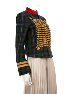 Ralph Lauren Green Wool Tartan Military Jacket Size L