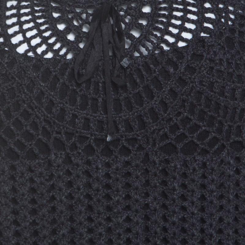 Black Ralph Lauren Grey Crochet Hand Knit Cap Sleeve Dress XL