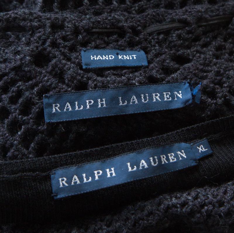 Ralph Lauren Grey Crochet Hand Knit Cap Sleeve Dress XL In Good Condition In Dubai, Al Qouz 2