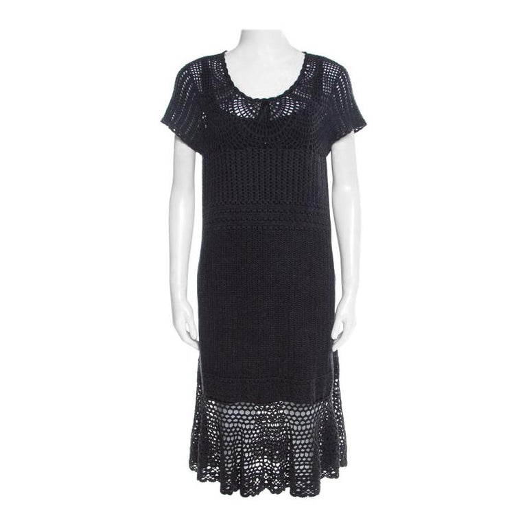 Ralph Lauren Grey Crochet Hand Knit Cap Sleeve Dress XL For Sale at 1stDibs