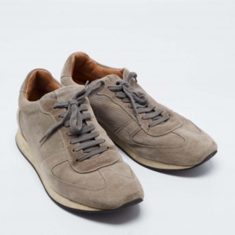 Brown Ralph Lauren Grey Suede and Mesh Low-Top Sneakers Size 42 For Sale