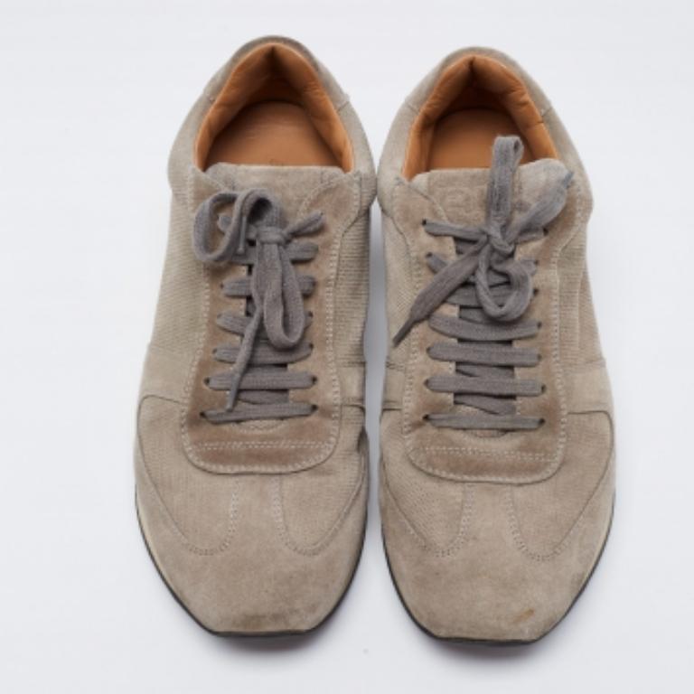 Ralph Lauren Grey Suede and Mesh Low-Top Sneakers Size 42 For Sale 3