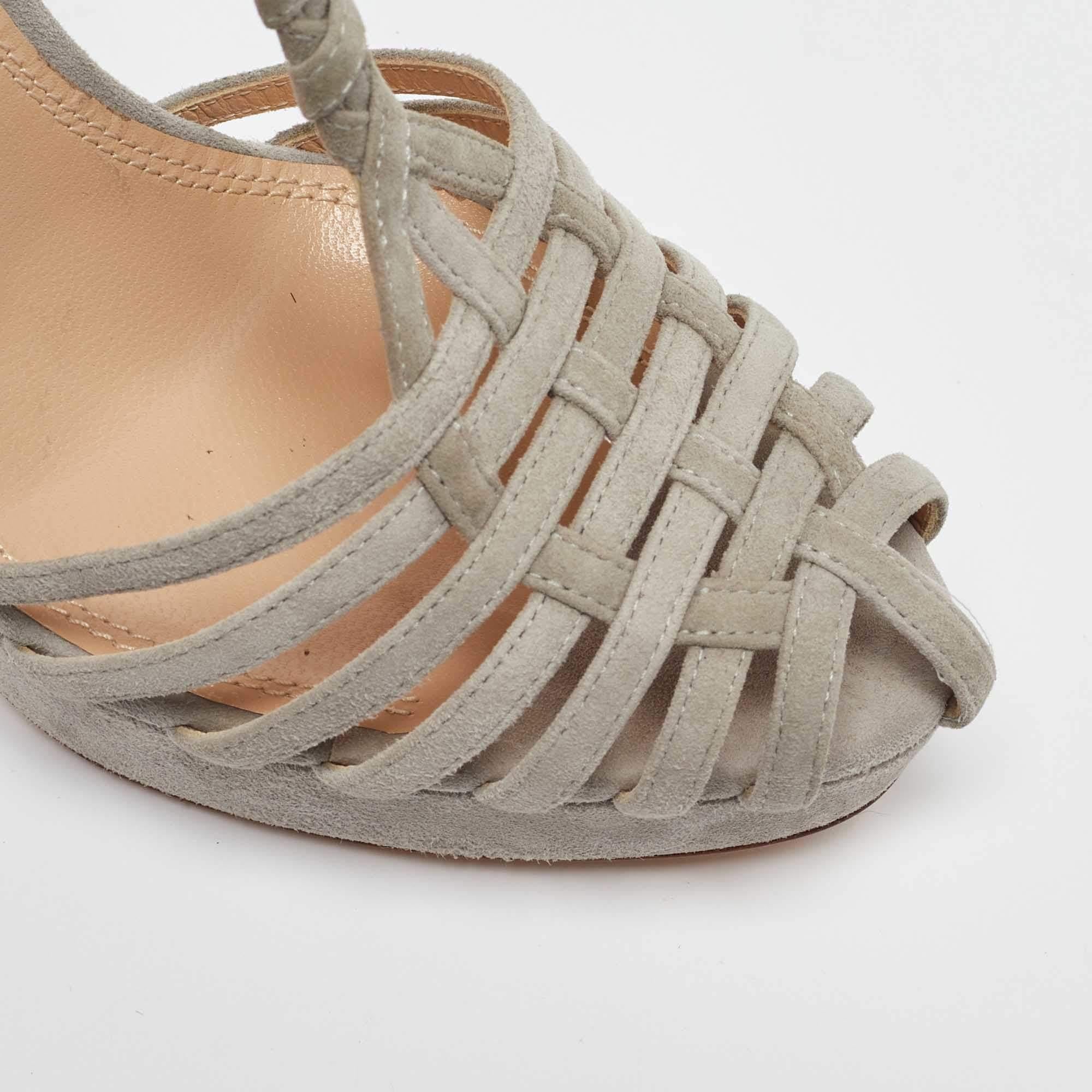 Ralph Lauren Grey Suede Leather T Strap Platform Sandals Size 38.5 For Sale 2