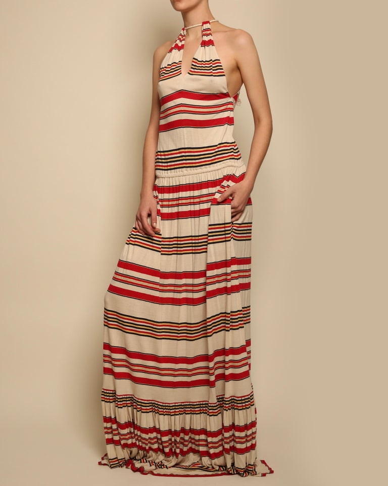 Ralph Lauren halter neck red black beige stripe striped maxi jersey gown  dress For Sale at 1stDibs | red and white striped halter dress, ralph  lauren halter dress, ralph lauren white halter