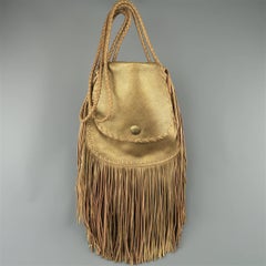 Ralph Lauren Metallic Gold Leather Fringe Cross Body Handbag