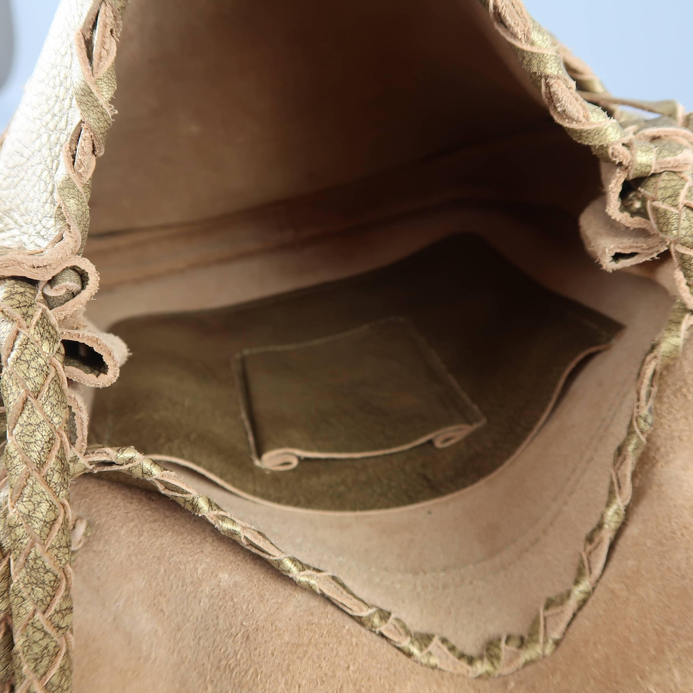 Ralph Lauren Metallic Gold Leather Fringe Cross Body Handbag  1
