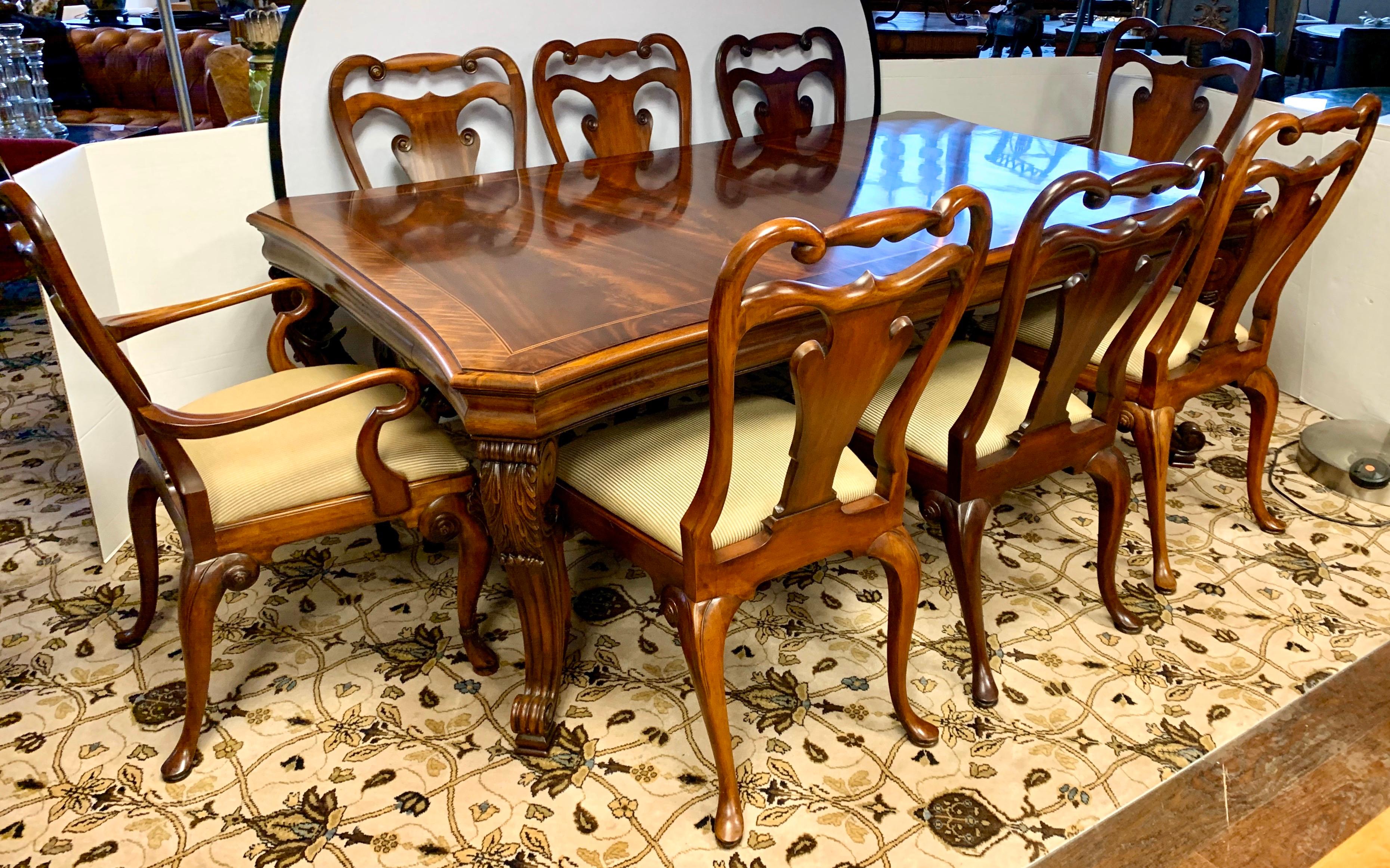 Magnificent Ralph Lauren for Henredon extra large flame mahogany dining table and eight matching chairs. When both 22