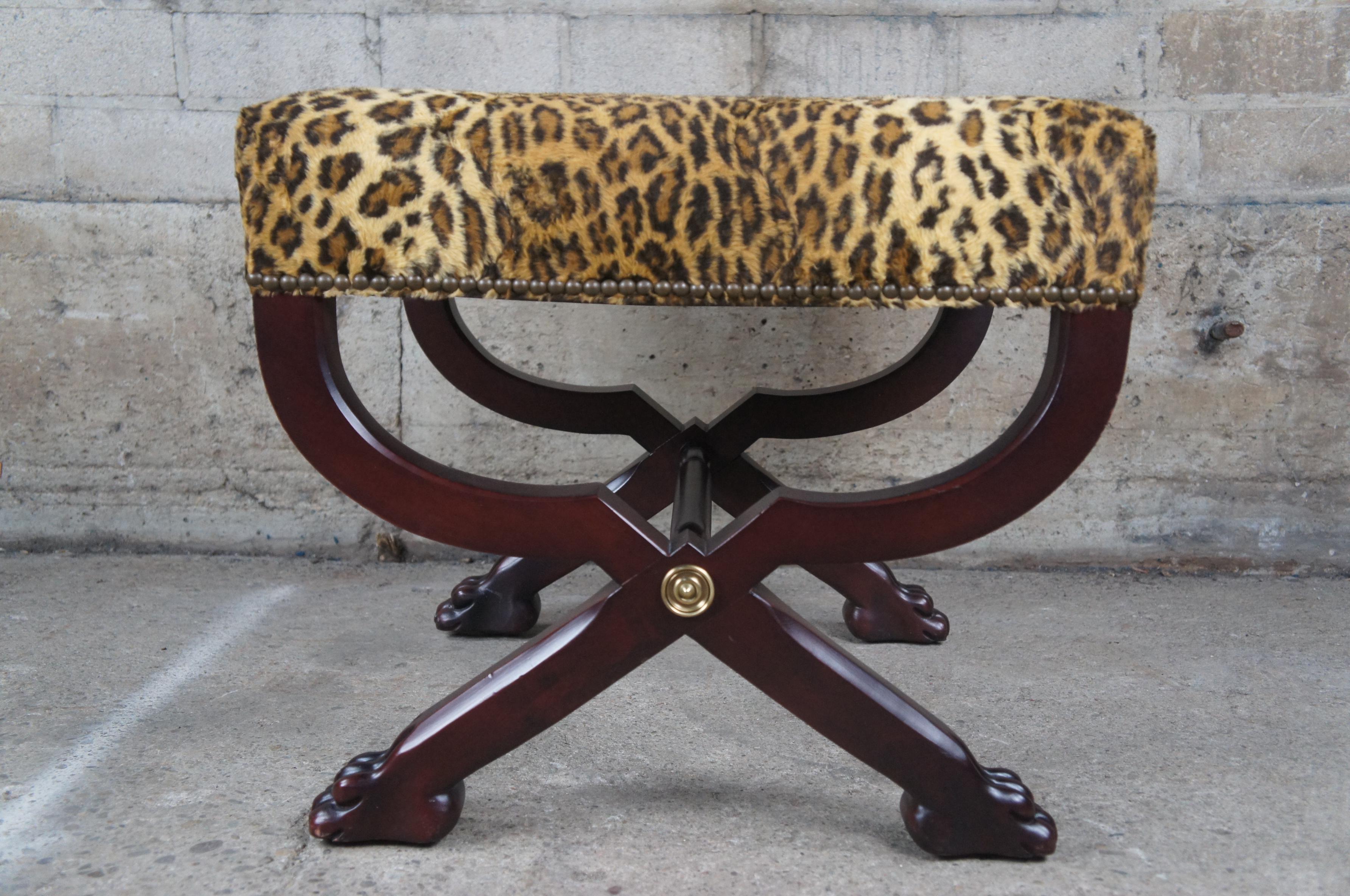 Ralph Lauren Henredon Mahogany Empire Style McDowell Stool Leopard Ottoman Bench 5