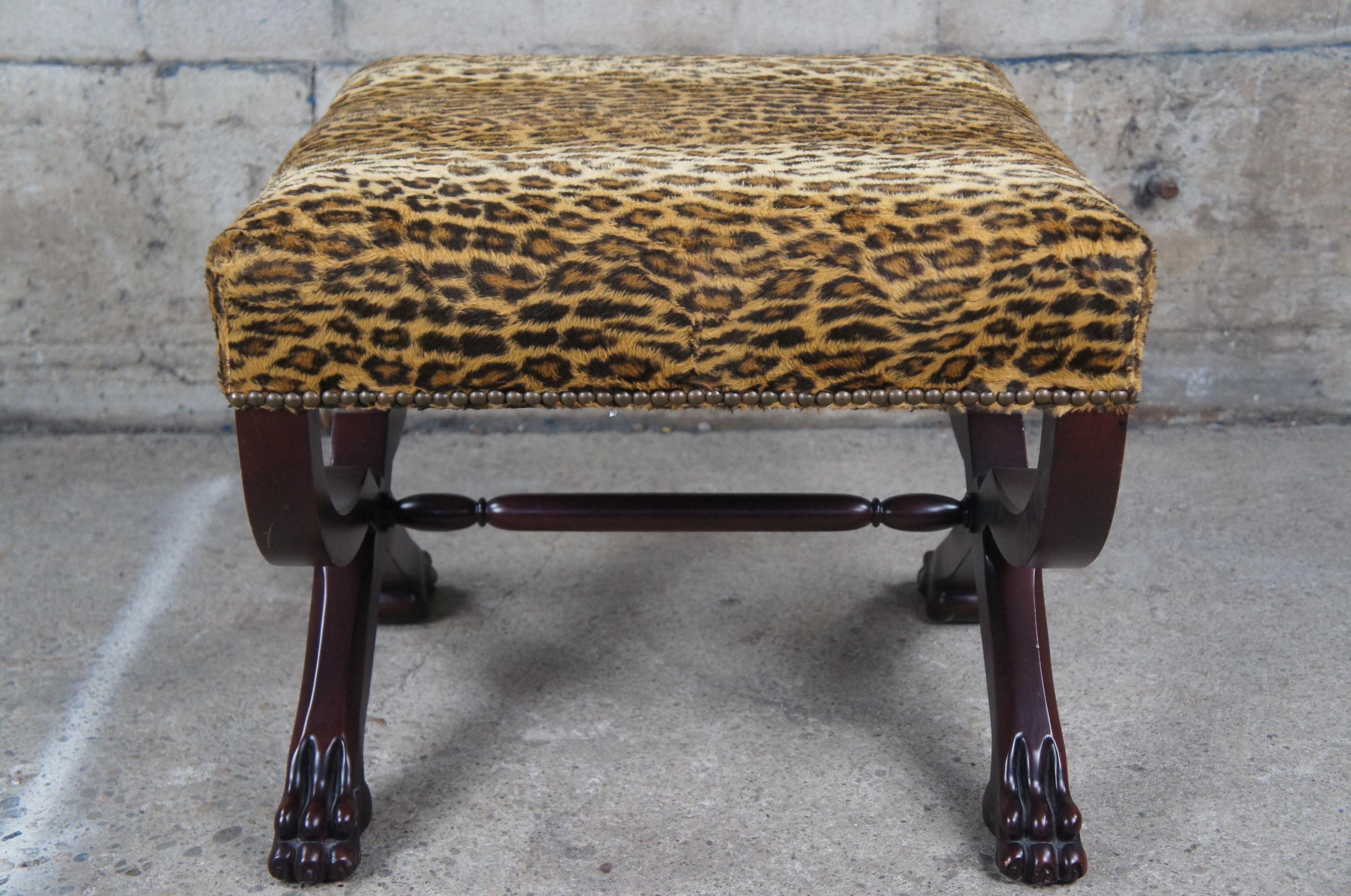 Ralph Lauren Henredon Mahogany Empire Style McDowell Stool Leopard Ottoman Bench 6