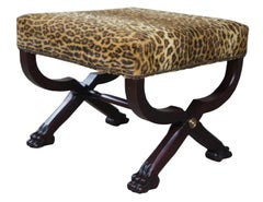 Ralph Lauren Henredon Mahogany Empire Style McDowell Stool Leopard Ottoman Bench
