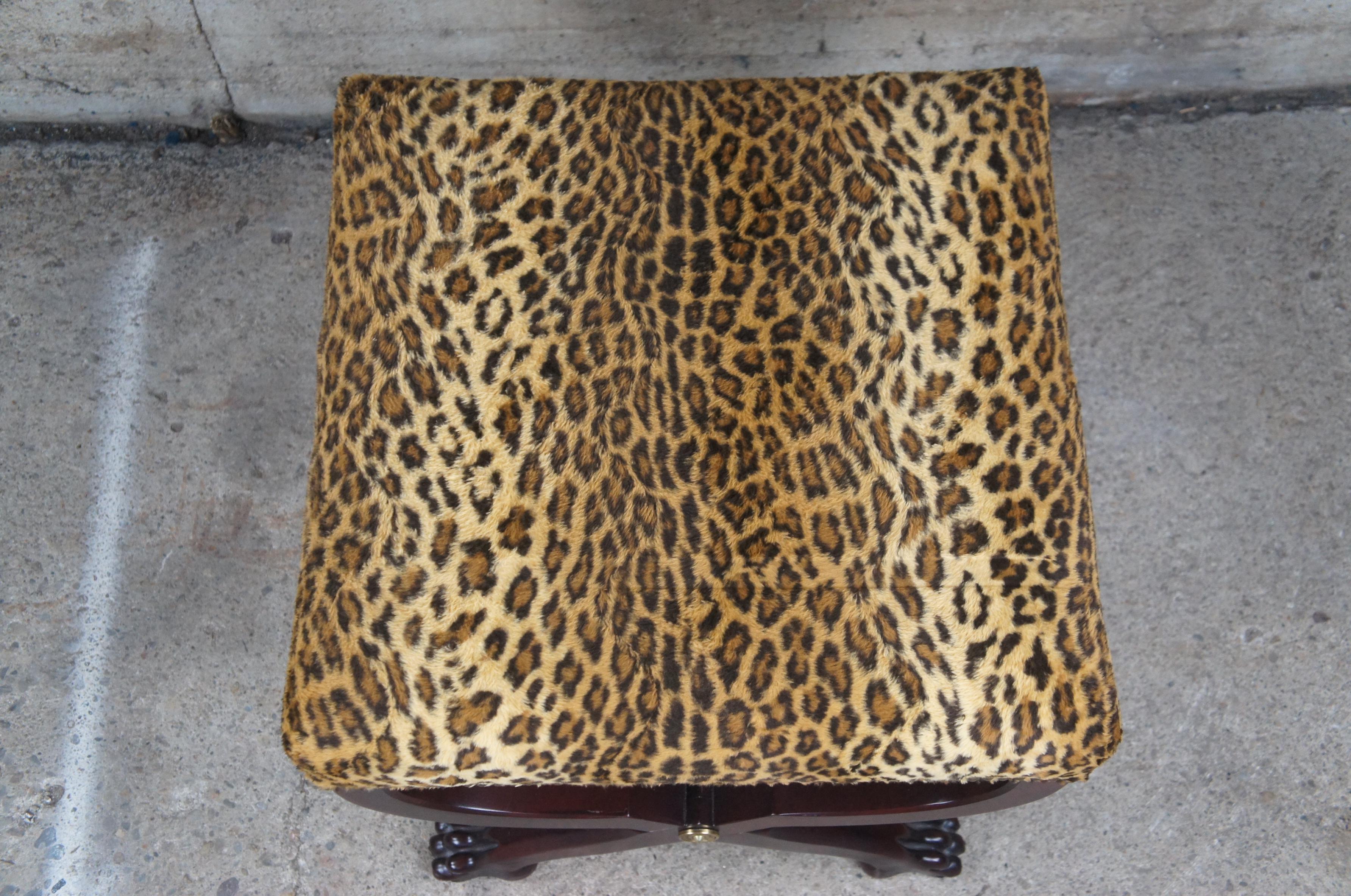 20th Century Ralph Lauren Henredon Mahogany Empire Style McDowell Stool Leopard Ottoman Bench