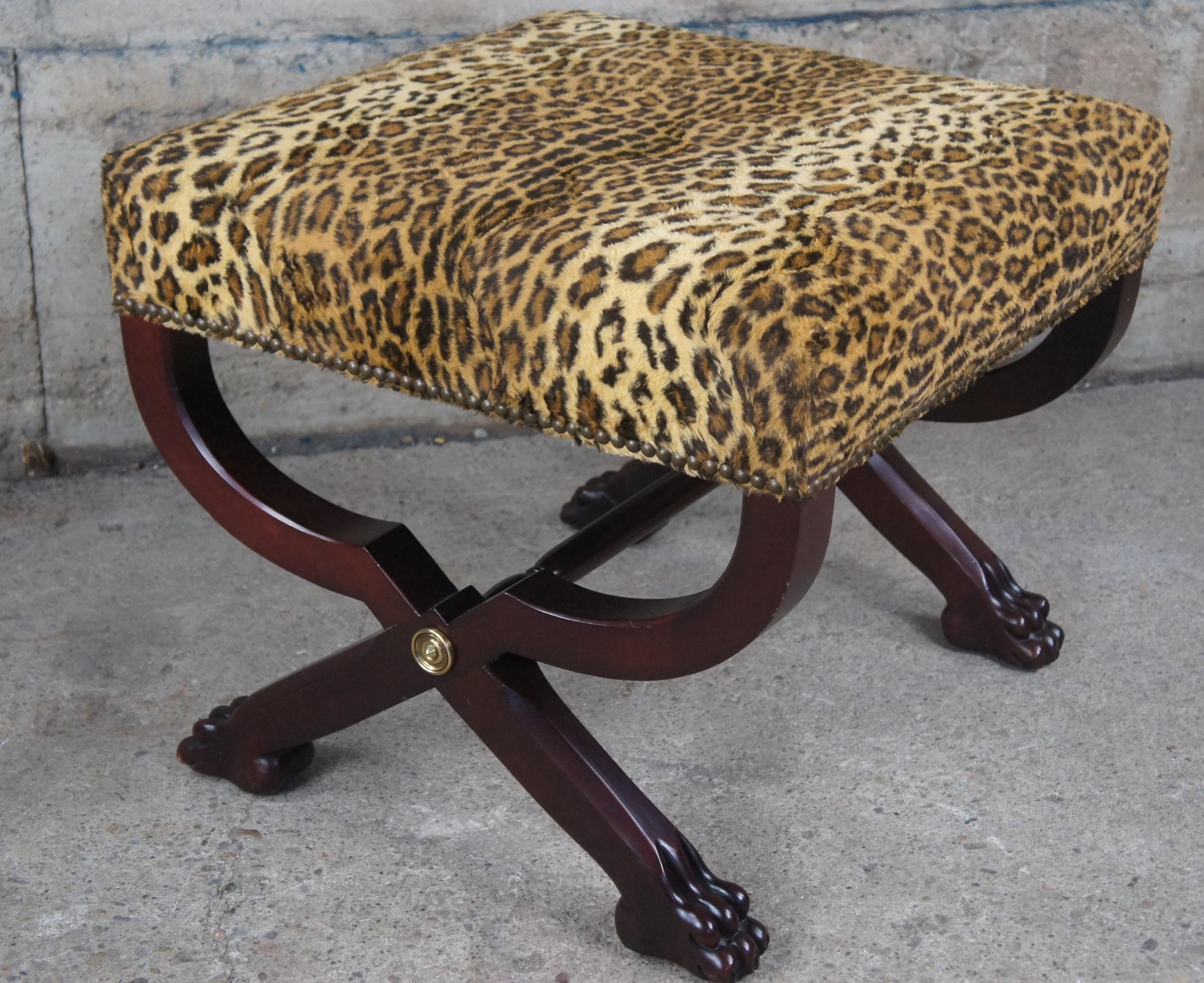 Ralph Lauren Henredon Mahogany Empire Style McDowell Stool Leopard Ottoman Bench 4