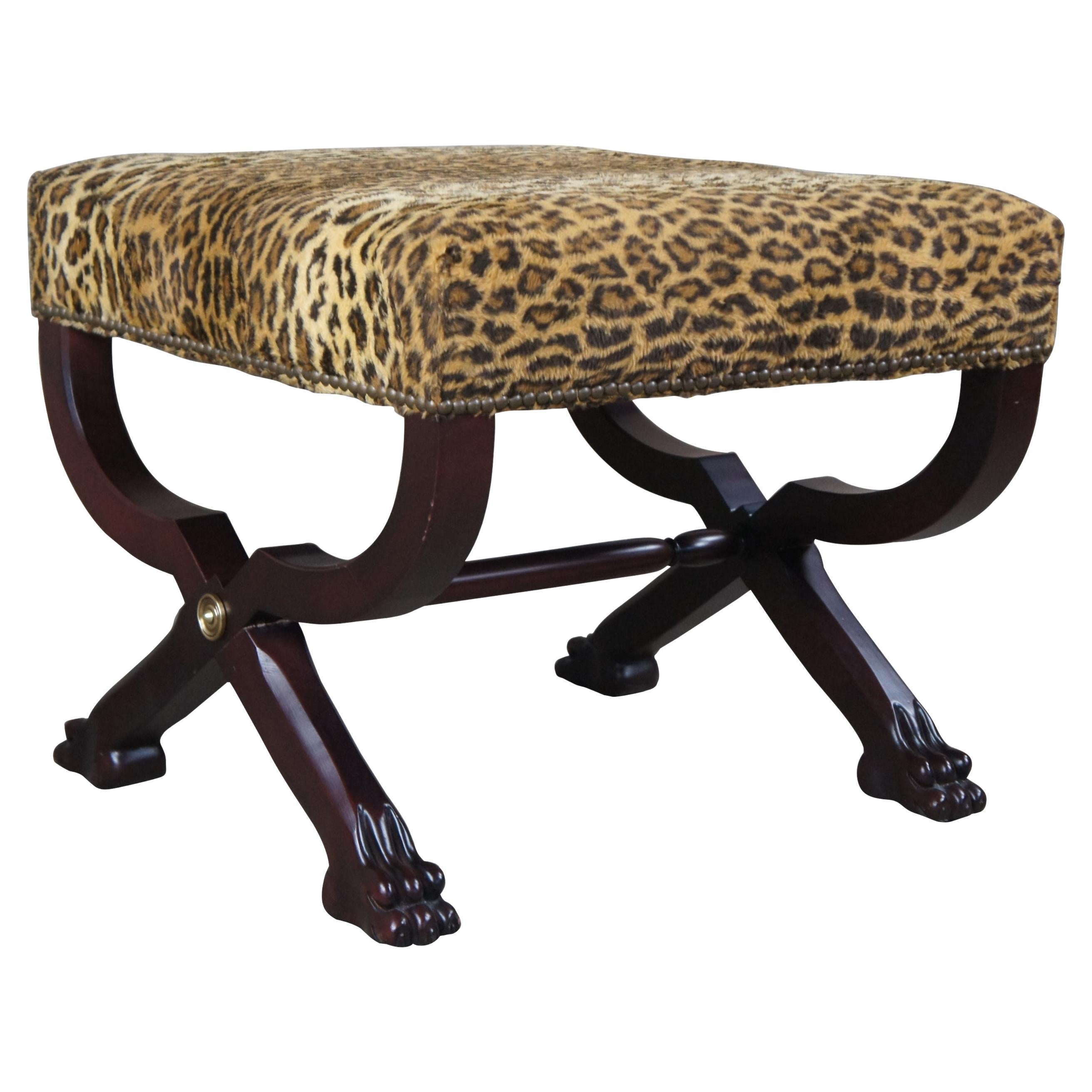Ralph Lauren Henredon Mahogany Empire Style McDowell Stool Leopard Ottoman Bench