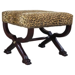 Retro Ralph Lauren Henredon Mahogany Empire Style McDowell Stool Leopard Ottoman Bench