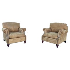 Ralph Lauren Henredon Nailhead Camel Tan Ultra Suede Chairs, Set of 2