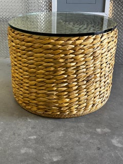Ralph Lauren Henredon Organic Seagrass Glass Round Center Cocktail Table