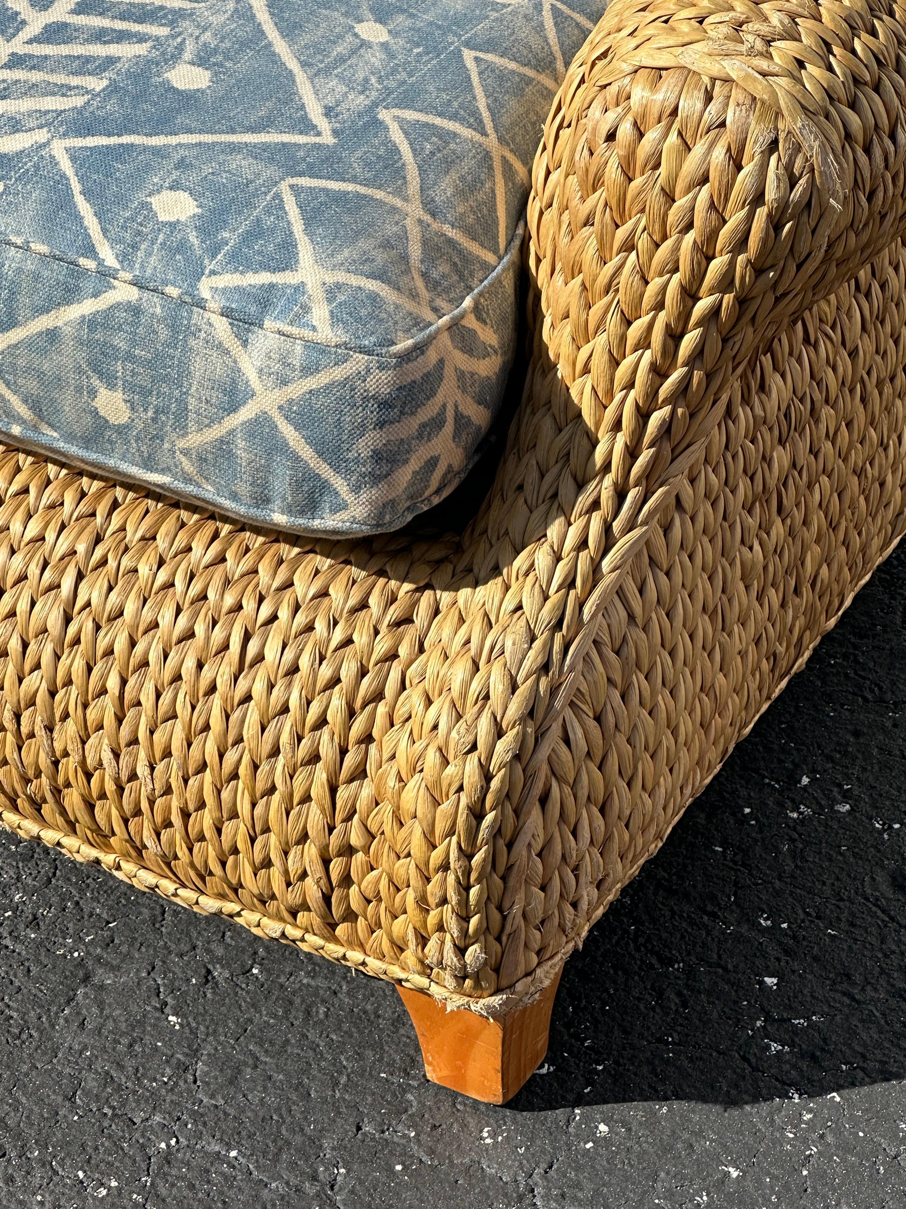Ralph Lauren Henredon Organic Seagrass Wood Denim Lounge Chair For Sale 3