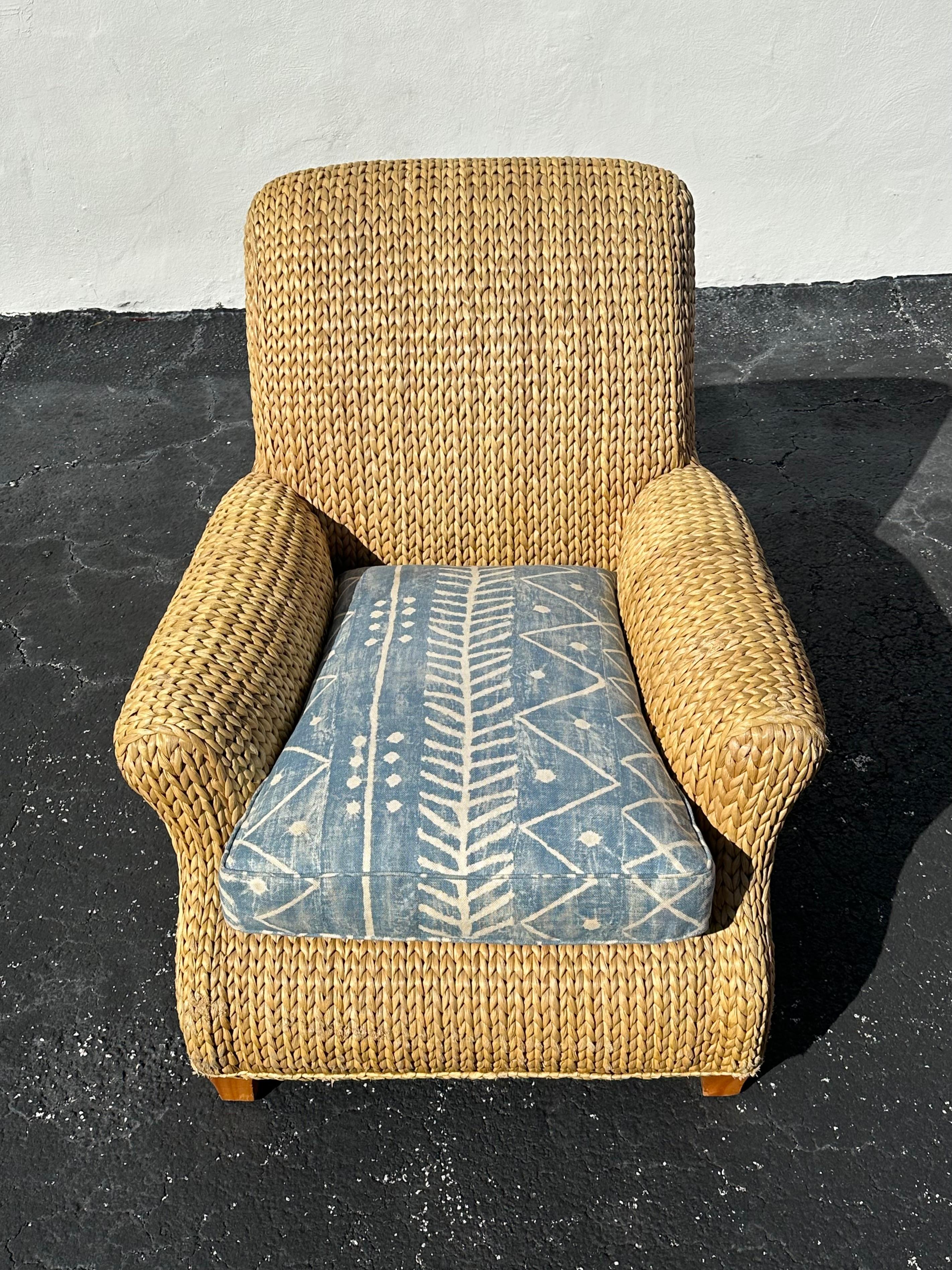Bohemian Ralph Lauren Henredon Organic Seagrass Wood Denim Lounge Chair For Sale
