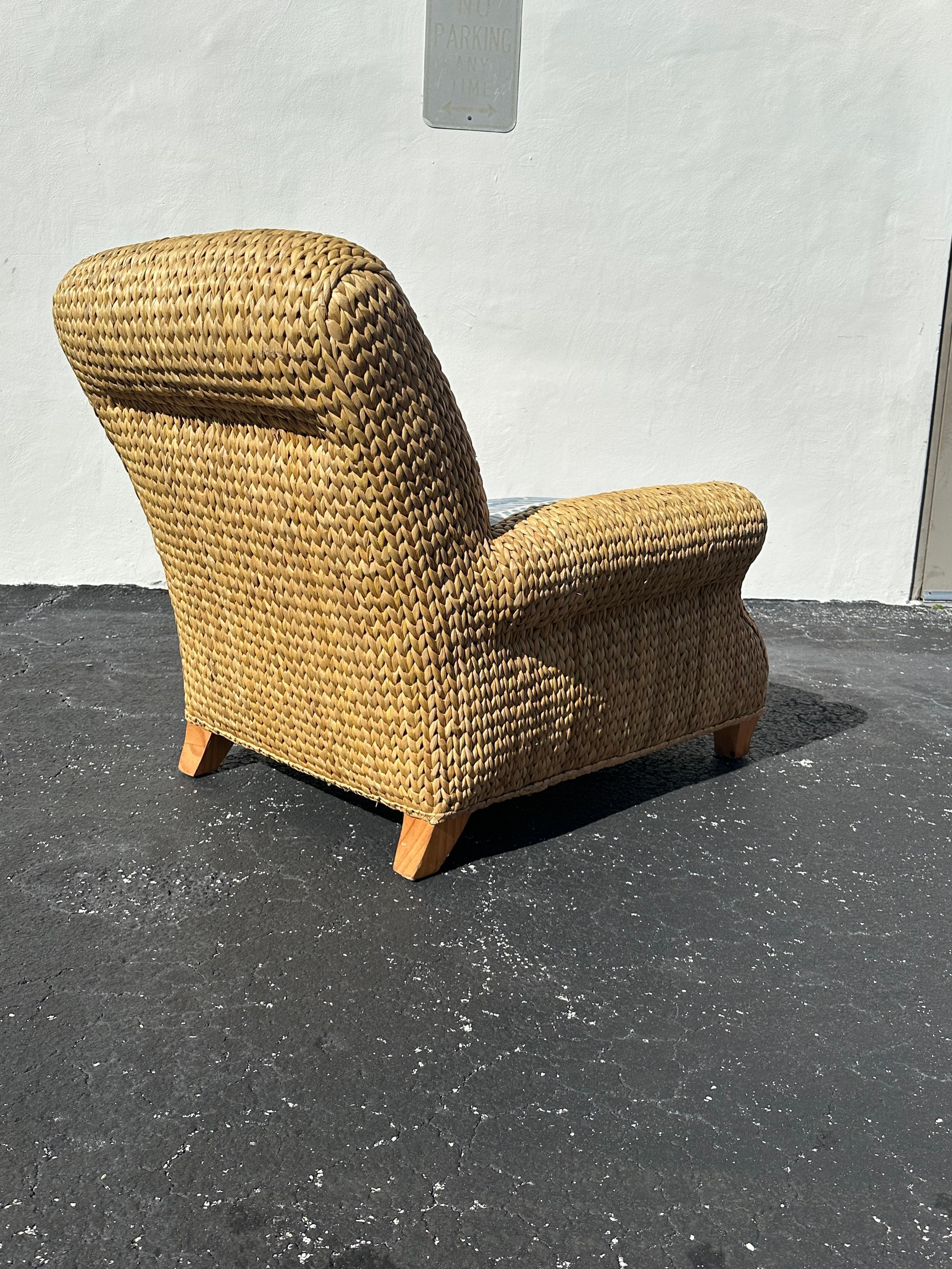 Contemporary Ralph Lauren Henredon Organic Seagrass Wood Denim Lounge Chair For Sale