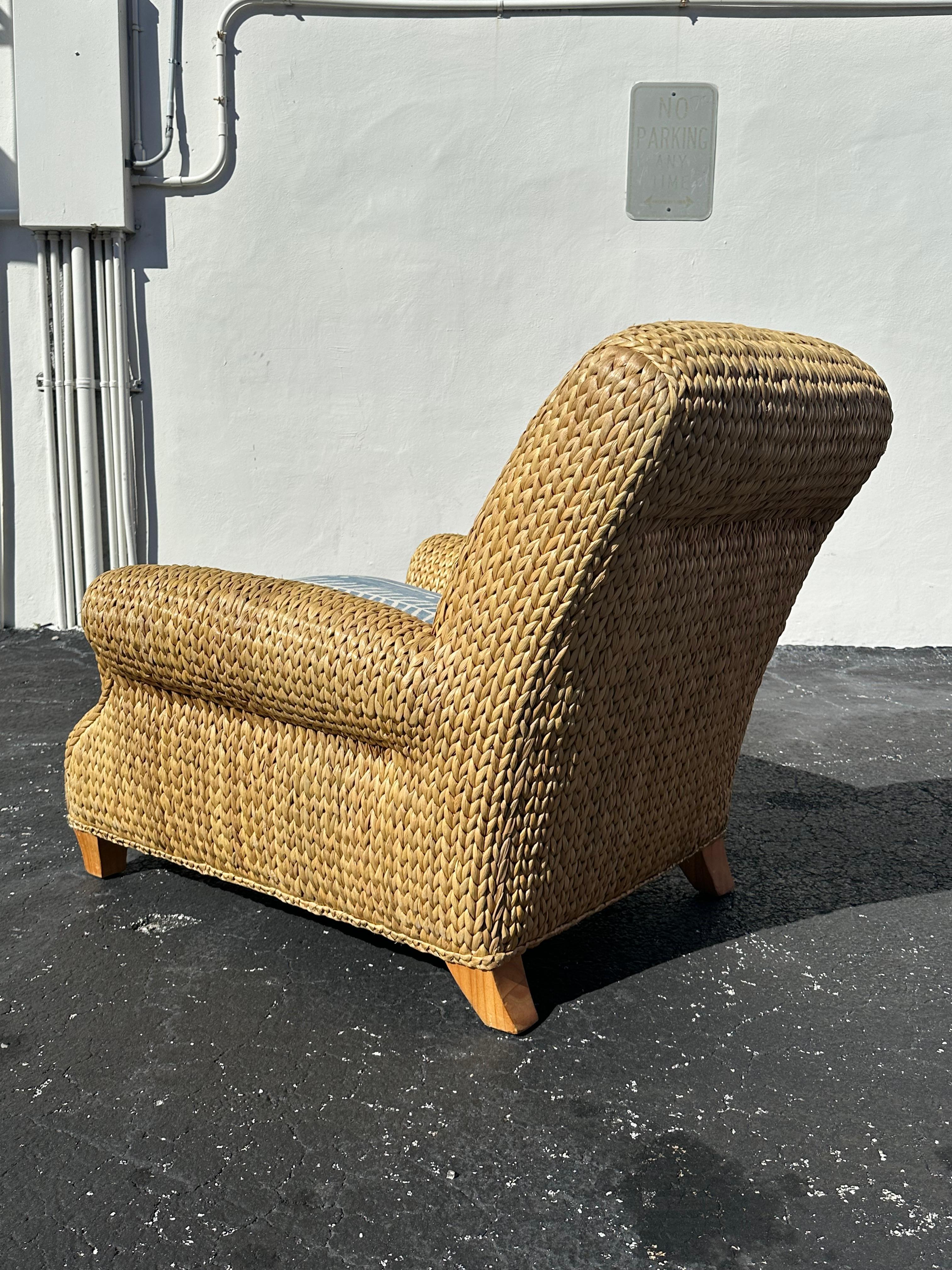Ralph Lauren Henredon Organic Seagrass Wood Denim Lounge Chair For Sale 1