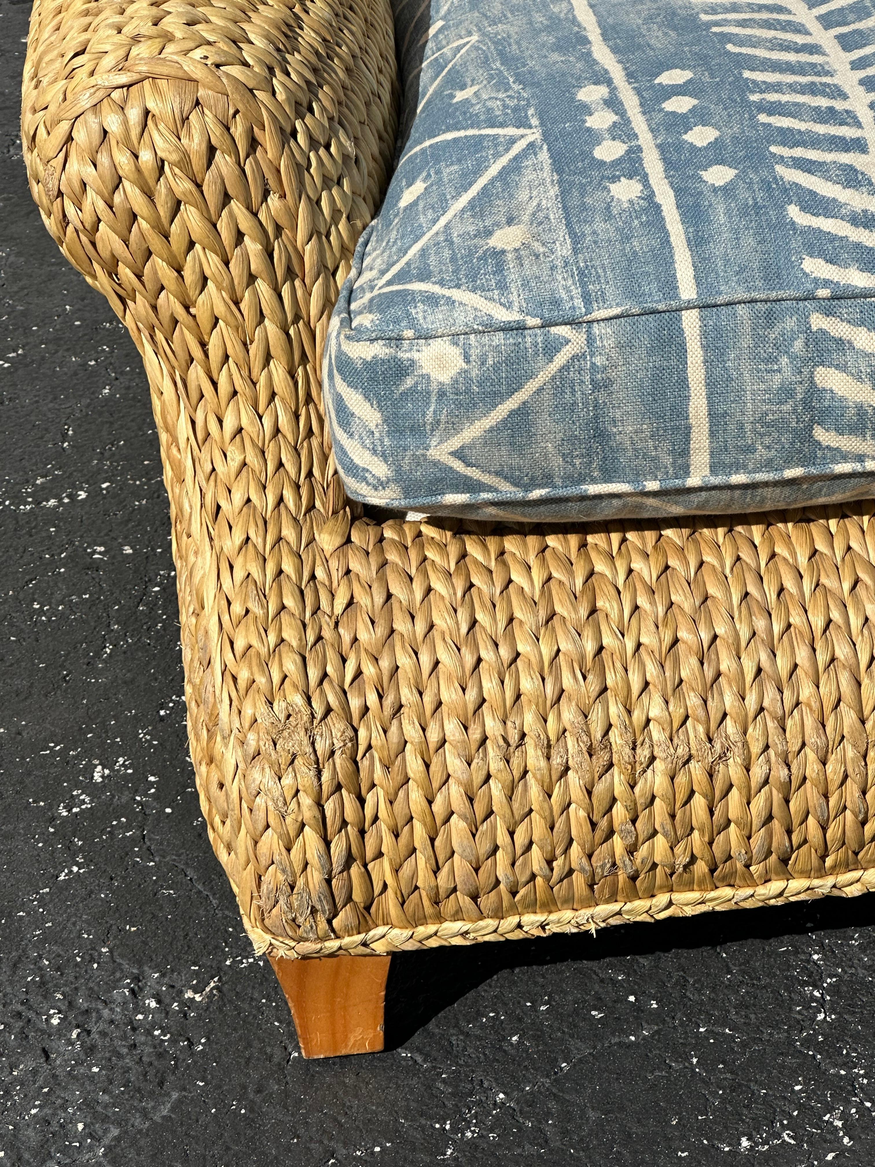 Ralph Lauren Henredon Organic Seagrass Wood Denim Lounge Chair For Sale 2