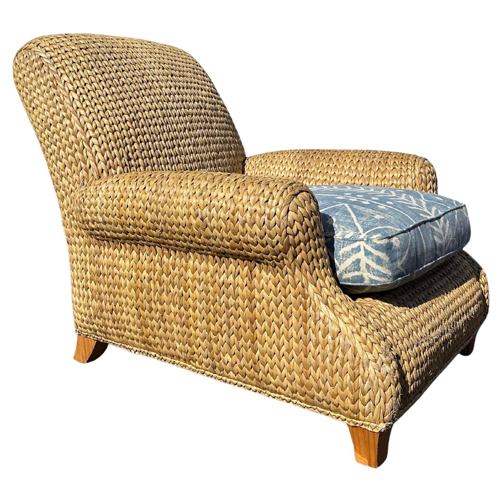 Silla de salón Ralph Lauren Henredon Organic Seagrass Wood Denim