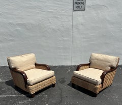 Ralph Lauren Henredon Organic Seagrass Wood Lounge Chairs, Set of 2