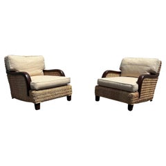 Ralph Lauren Henredon Organic Seagrass Wood Lounge Chairs, Set of 2