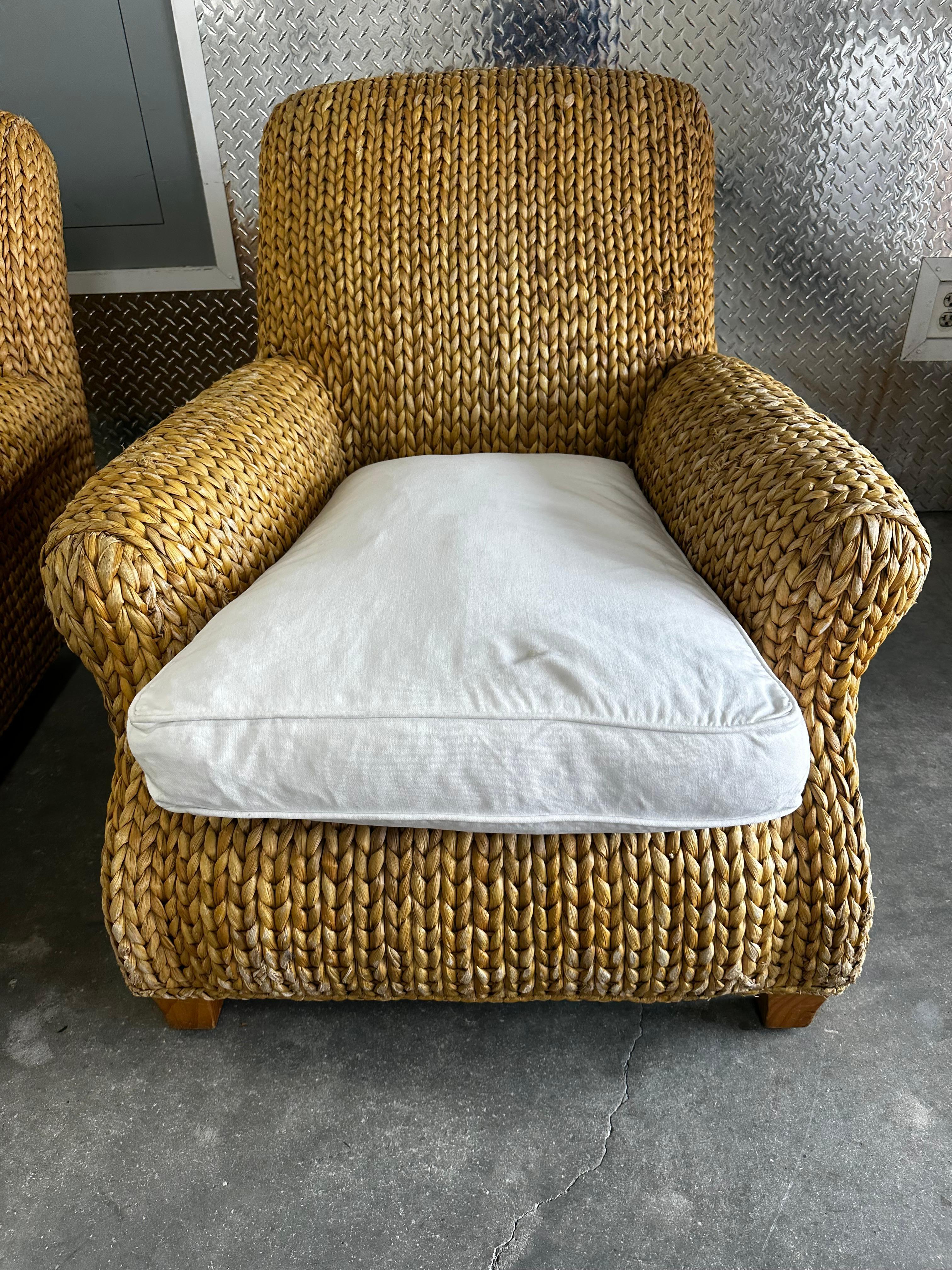 Ralph Lauren Henredon Organic Seagrass Wood White Lounge Chairs, Set of 2 For Sale 3