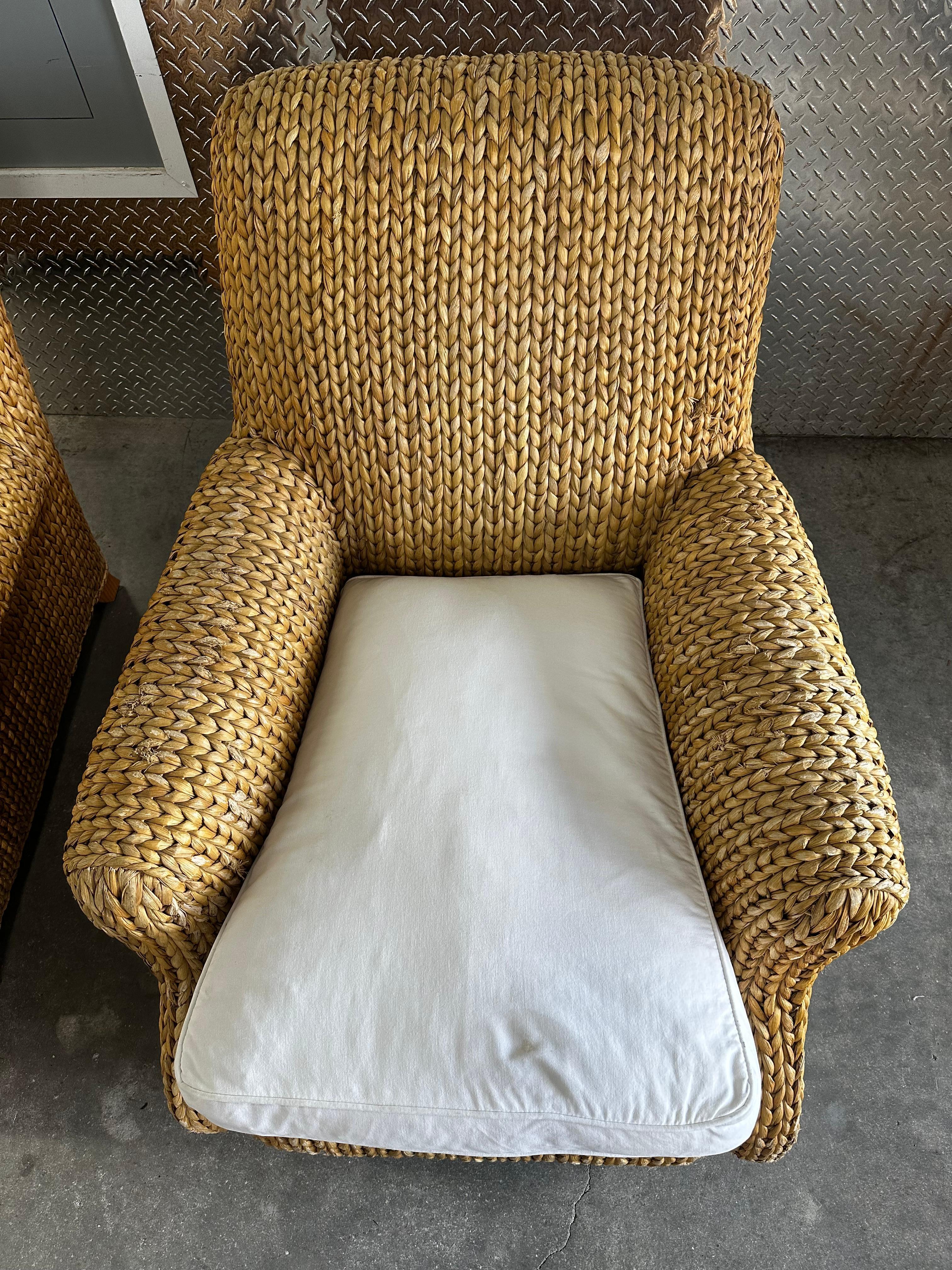 Ralph Lauren Henredon Organic Seagrass Wood White Lounge Chairs, Set of 2 For Sale 4