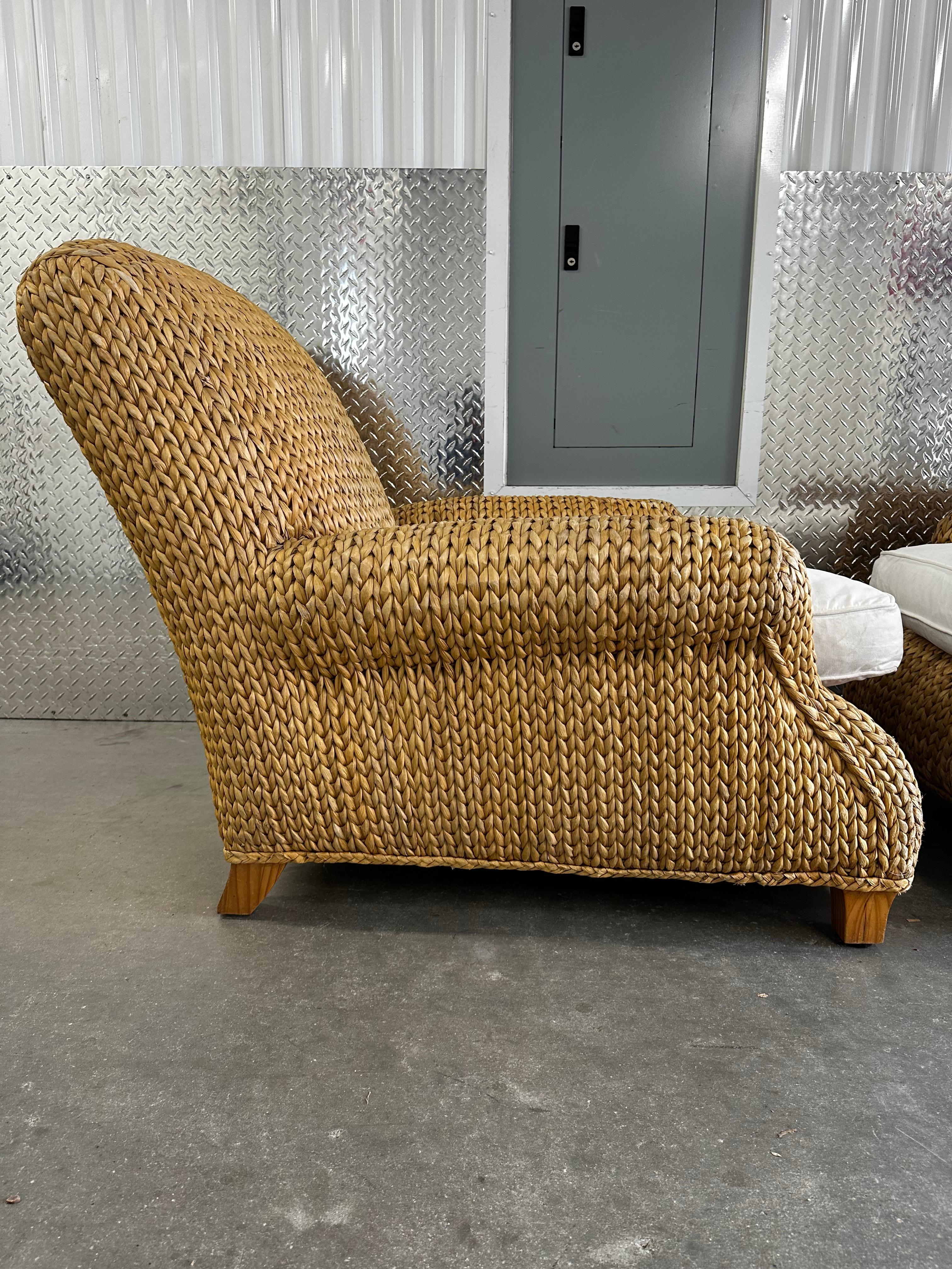 Ralph Lauren Henredon Organic Seagrass Wood White Lounge Chairs, Set of 2 For Sale 6