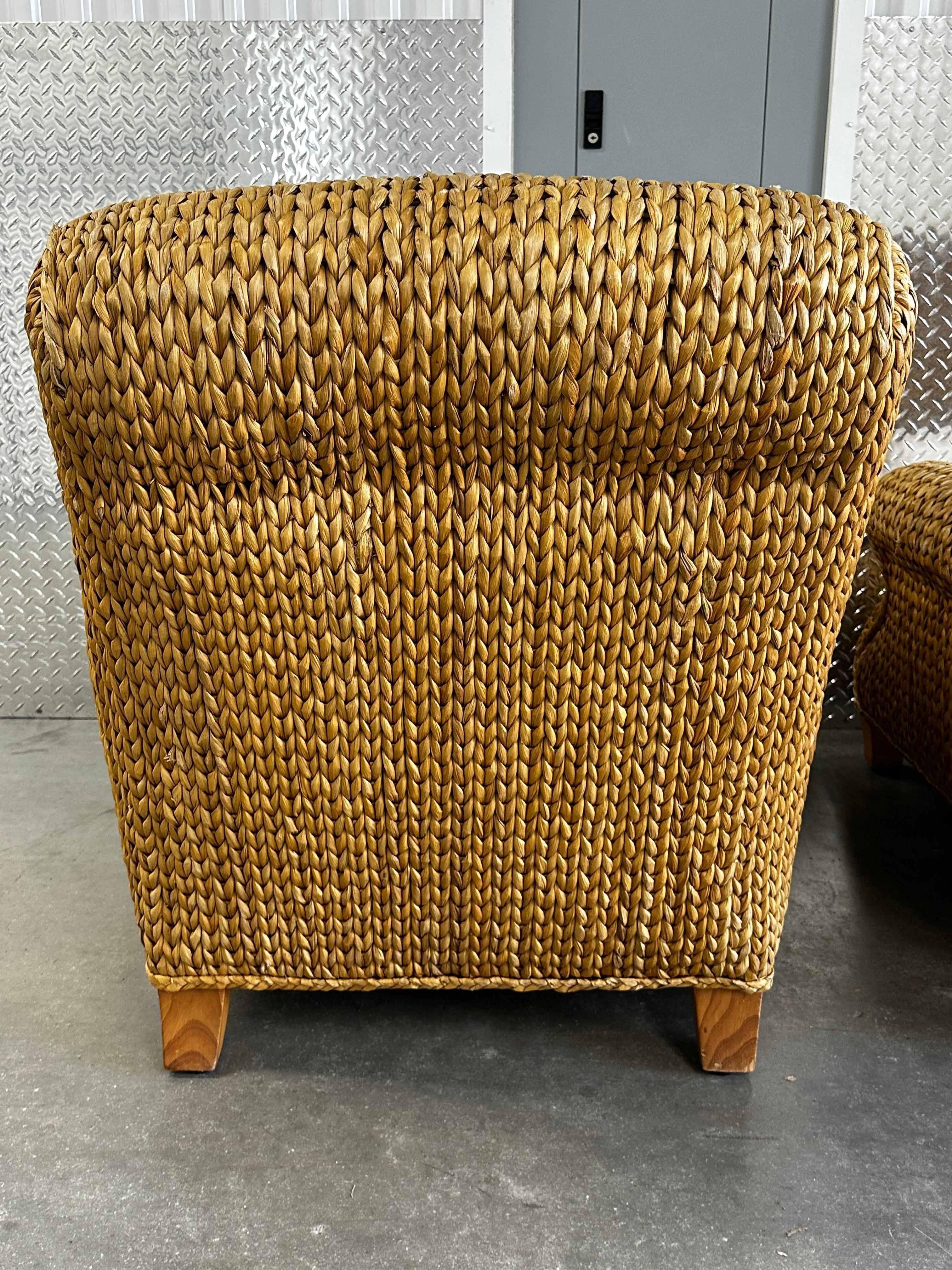 Ralph Lauren Henredon Organic Seagrass Wood White Lounge Chairs, Set of 2 For Sale 8