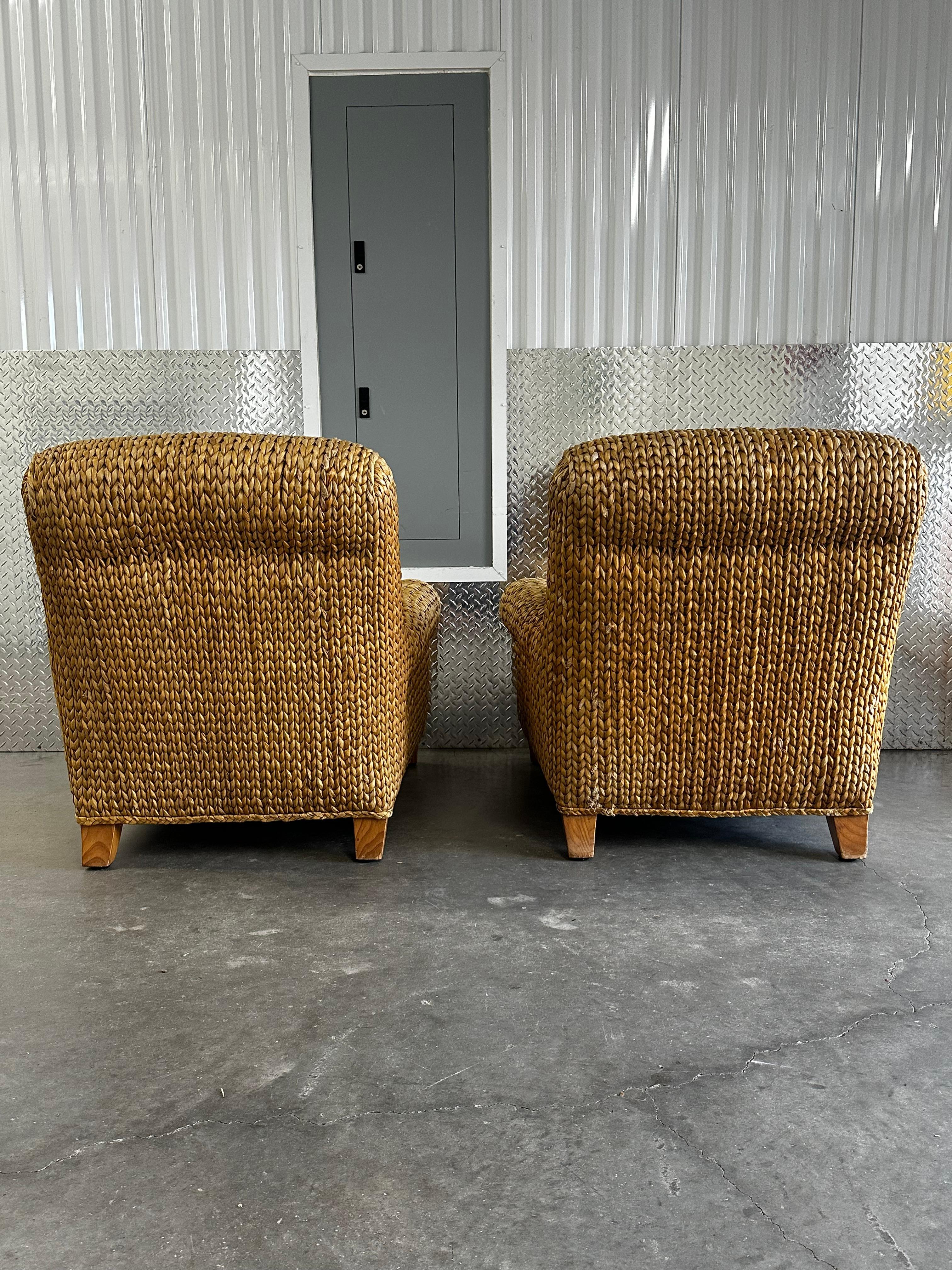 American Ralph Lauren Henredon Organic Seagrass Wood White Lounge Chairs, Set of 2 For Sale