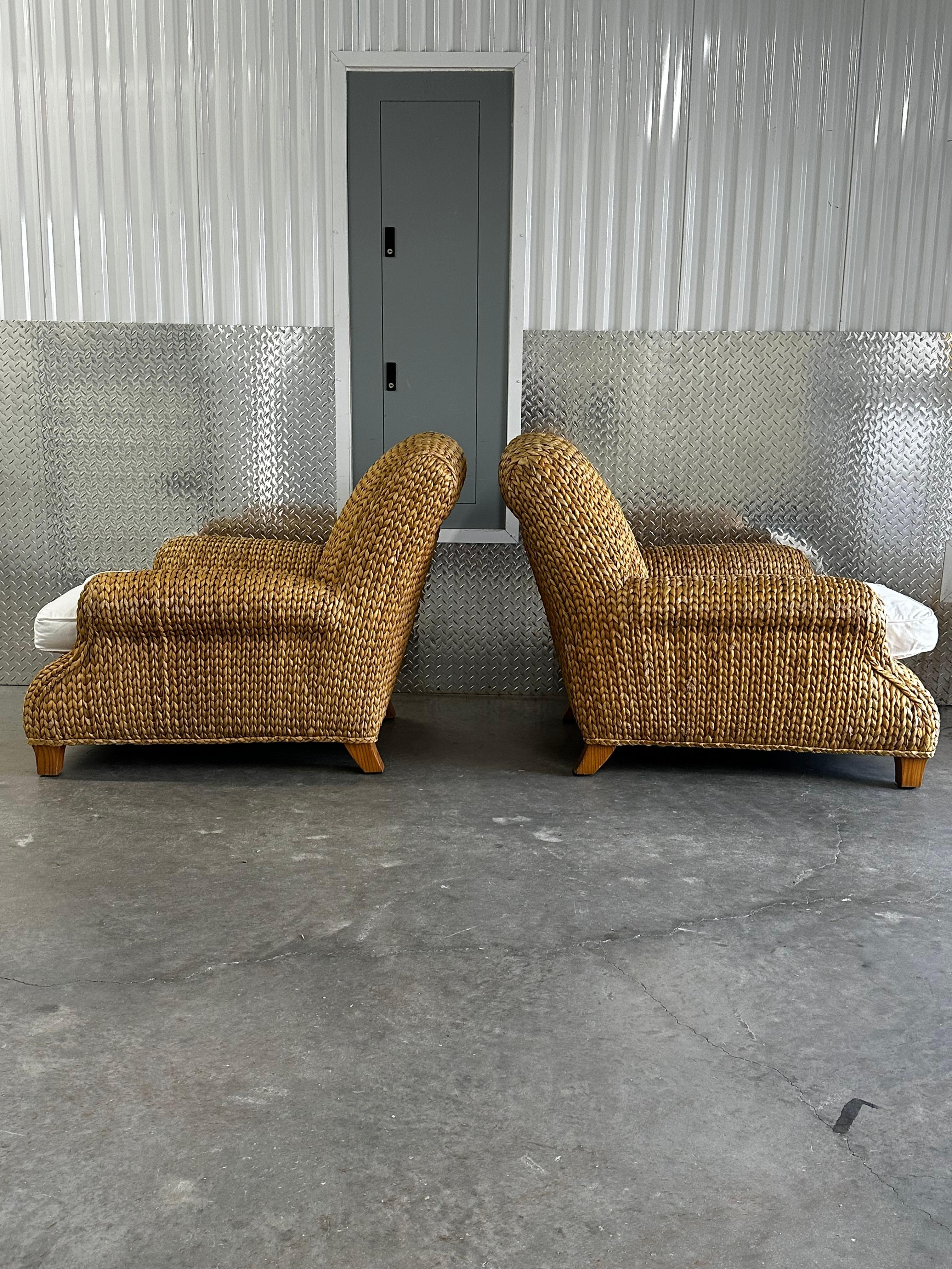Ralph Lauren Henredon Organic Seagrass Wood White Lounge Chairs, Set of 2 In Good Condition For Sale In Fort Lauderdale, FL
