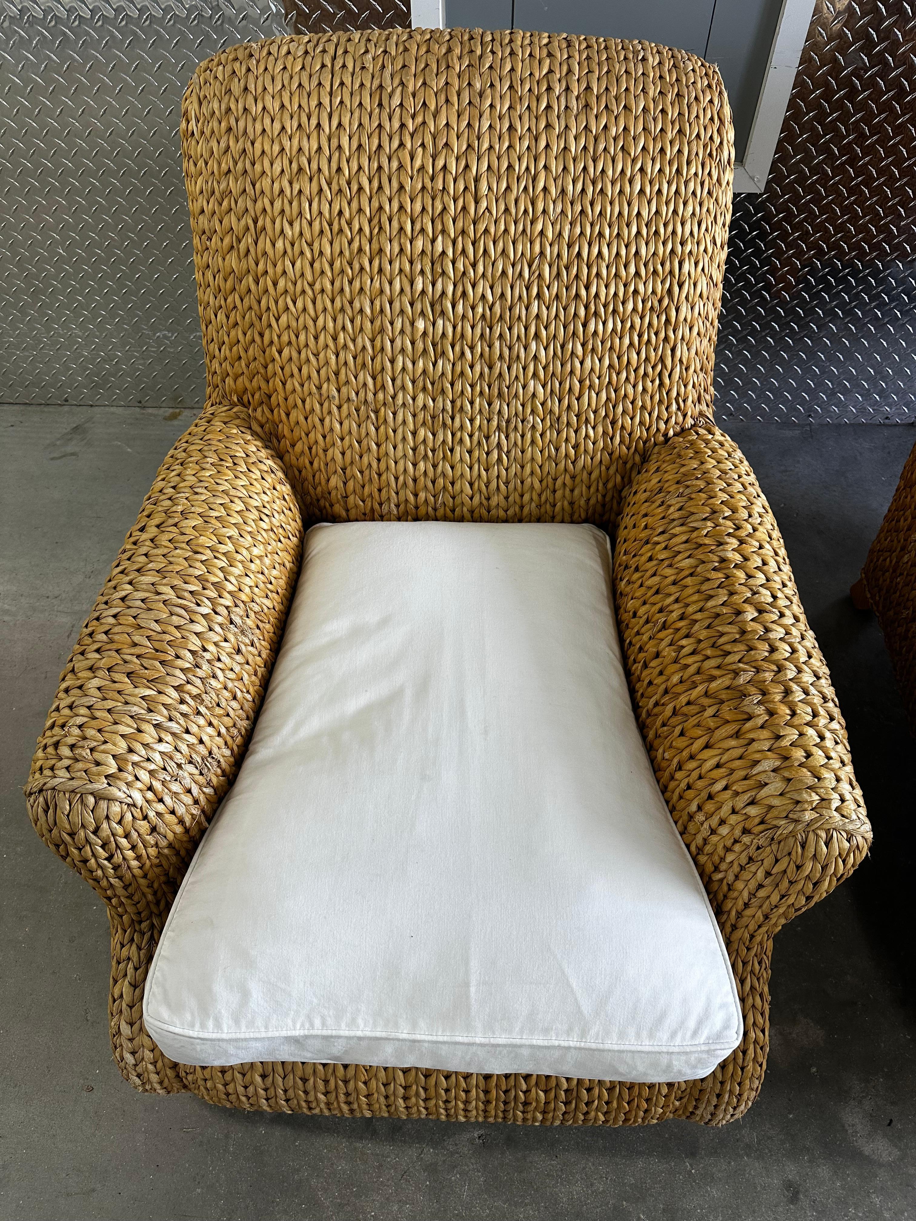 Ralph Lauren Henredon Organic Seagrass Wood White Lounge Chairs, Set of 2 For Sale 1