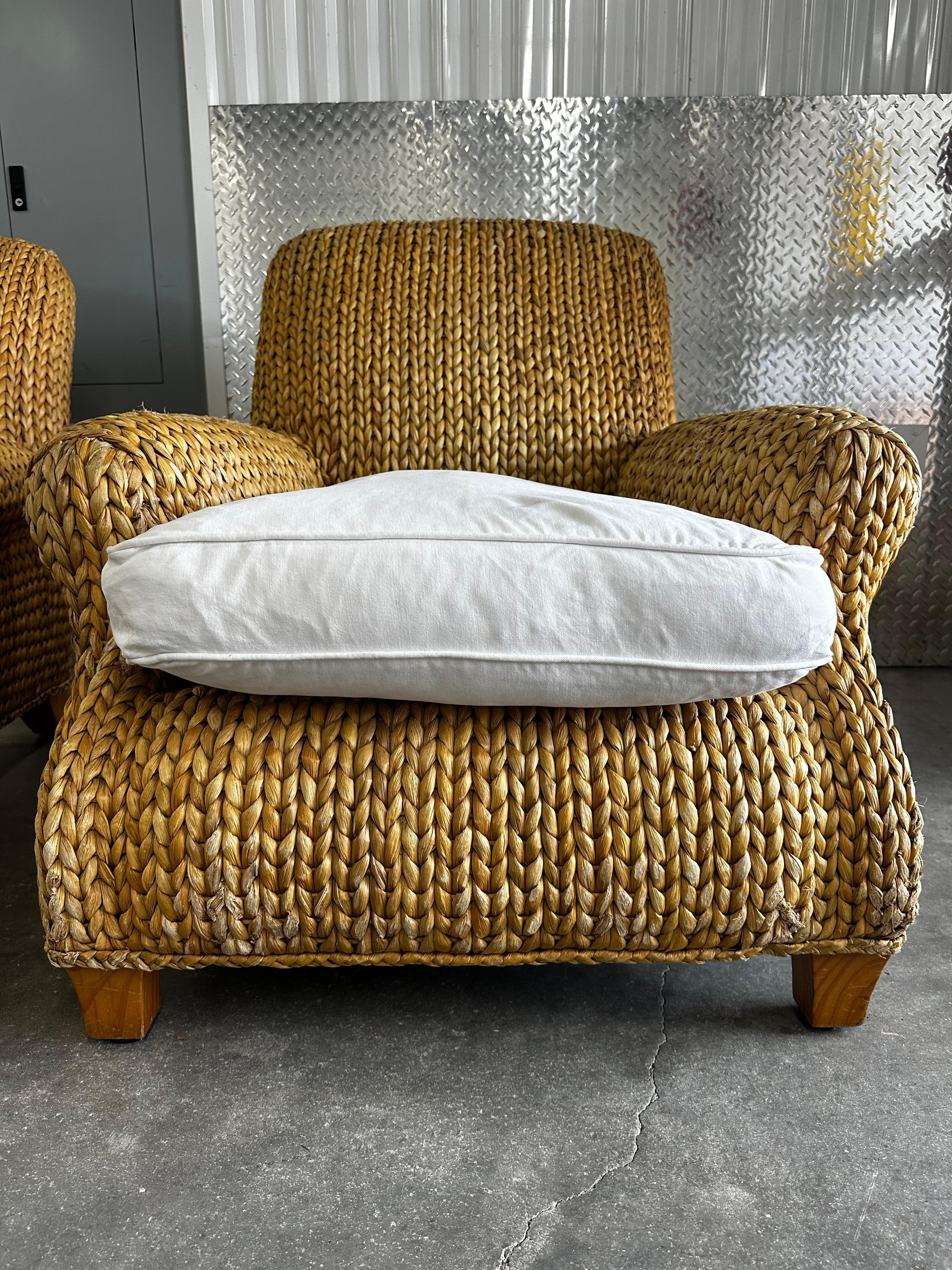 Ralph Lauren Henredon Organic Seagrass Wood White Lounge Chairs, Set of 2 For Sale 2