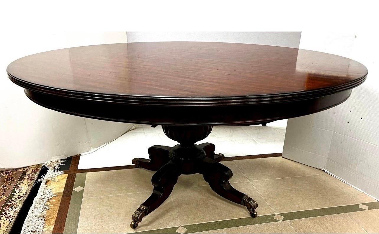 Ralph Lauren Henredon Round Mahogany Single Pedestal Circular Dining Room Table  In Good Condition In West Hartford, CT