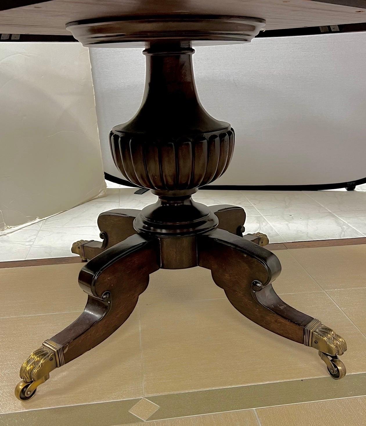 Contemporary Ralph Lauren Henredon Round Mahogany Single Pedestal Circular Dining Room Table