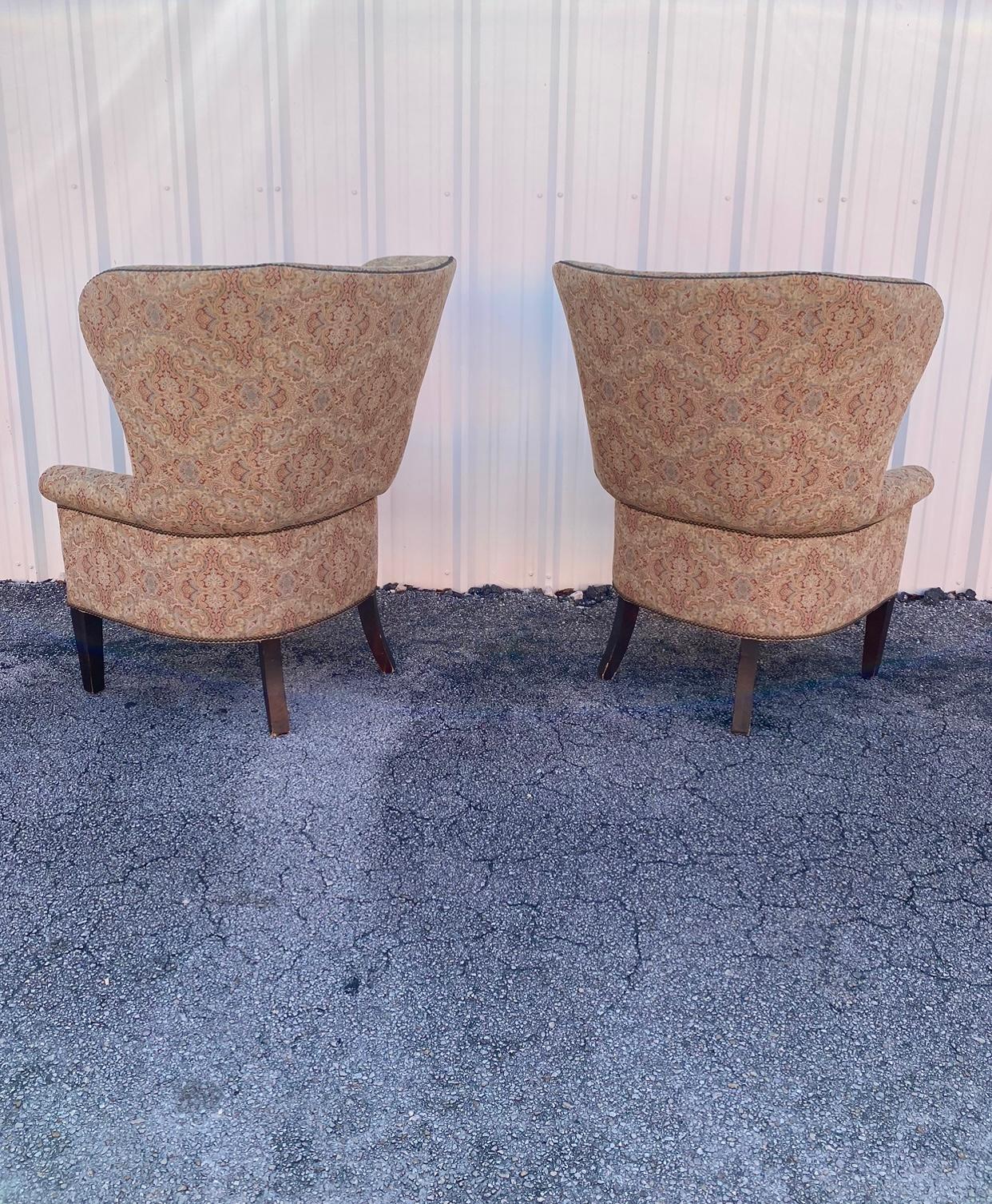 American 1990s XL Ralph Lauren Henredon Sculptural Curved Wing Chairs, Set of 2 For Sale