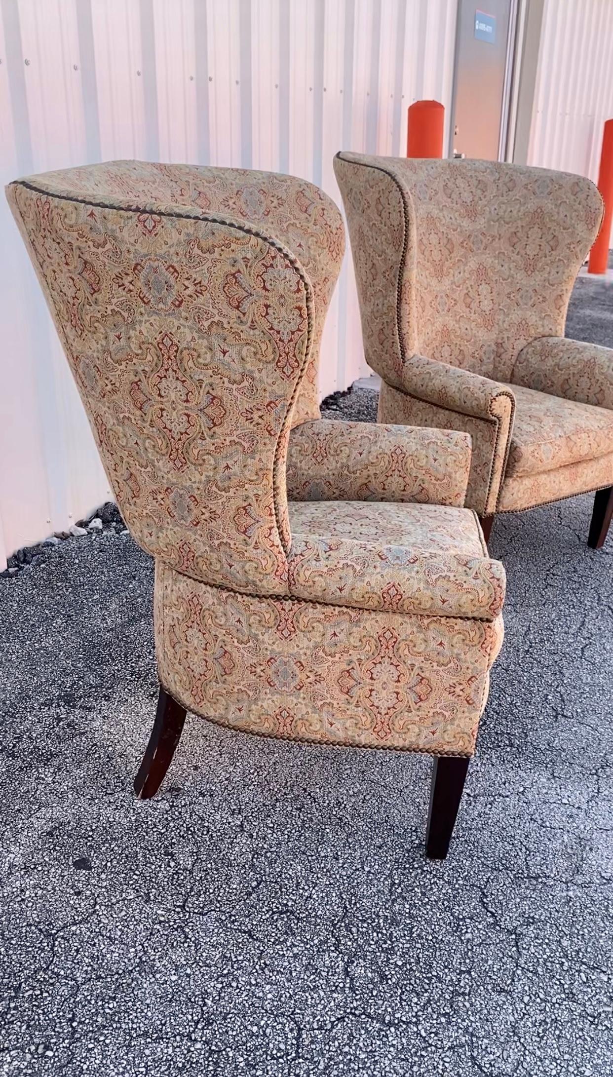 Textile 1990s XL Ralph Lauren Henredon Sculptural Curved Wing Chairs, Set of 2 For Sale