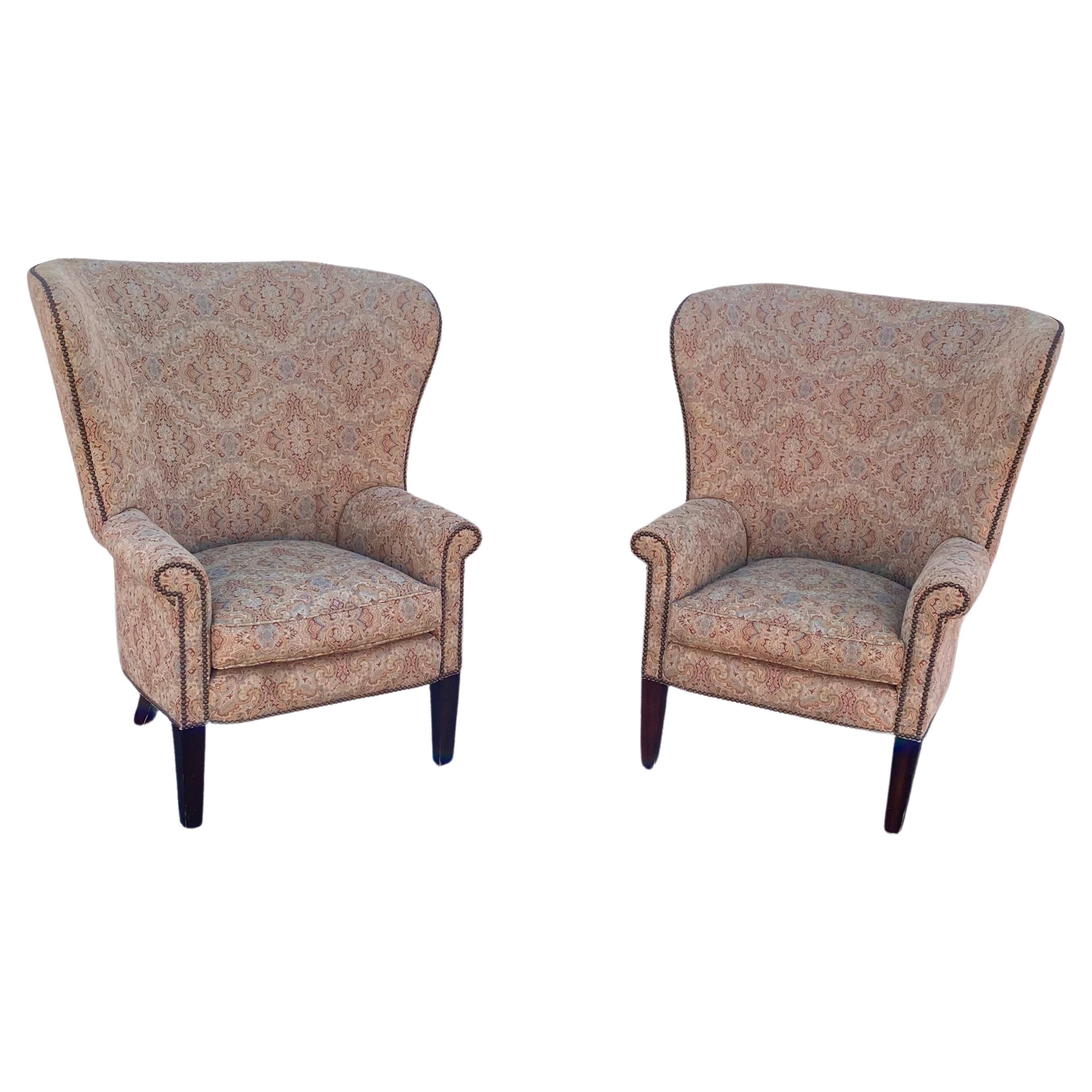 1990s XL Ralph Lauren Henredon Sculptural Curved Wing Chairs, Set of 2 For Sale