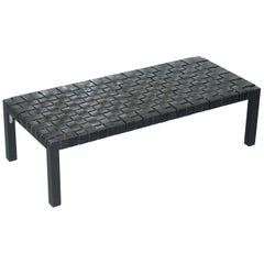 Ralph Lauren Hollywood Black Woven Leather Cocktail Coffee Table Bench