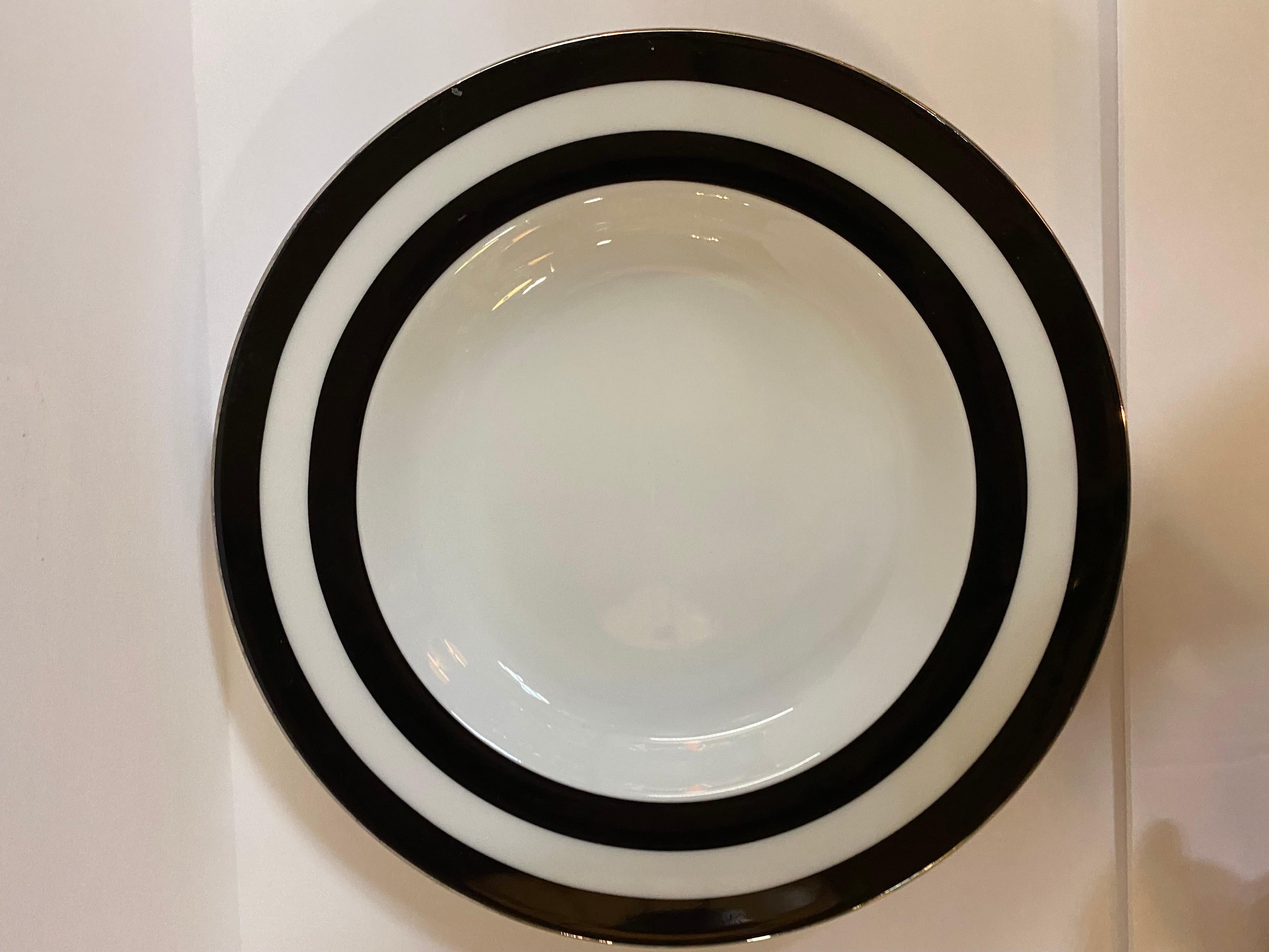 American Classical Ralph Lauren Home Black Spectator Black Rim Soup Bowls, Set of 4