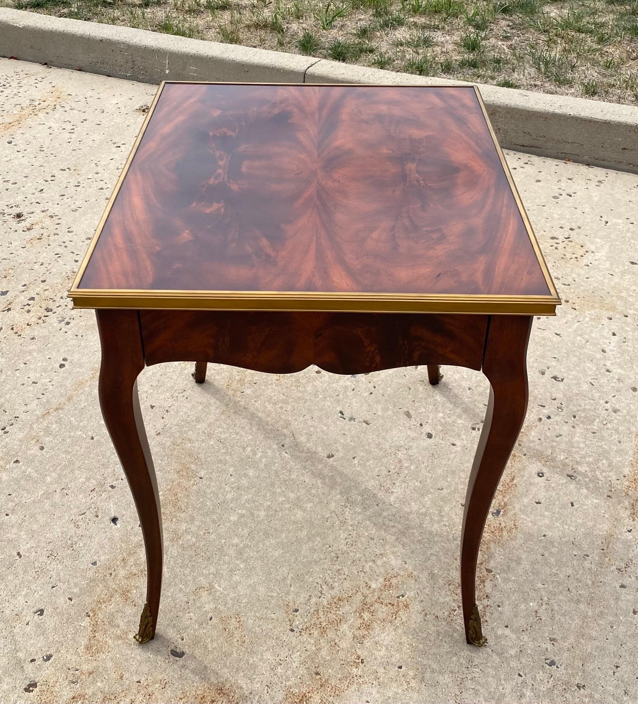 Contemporary Ralph Lauren Home Cannes Mahogany & Brass End or Bedside Table, French Style For Sale