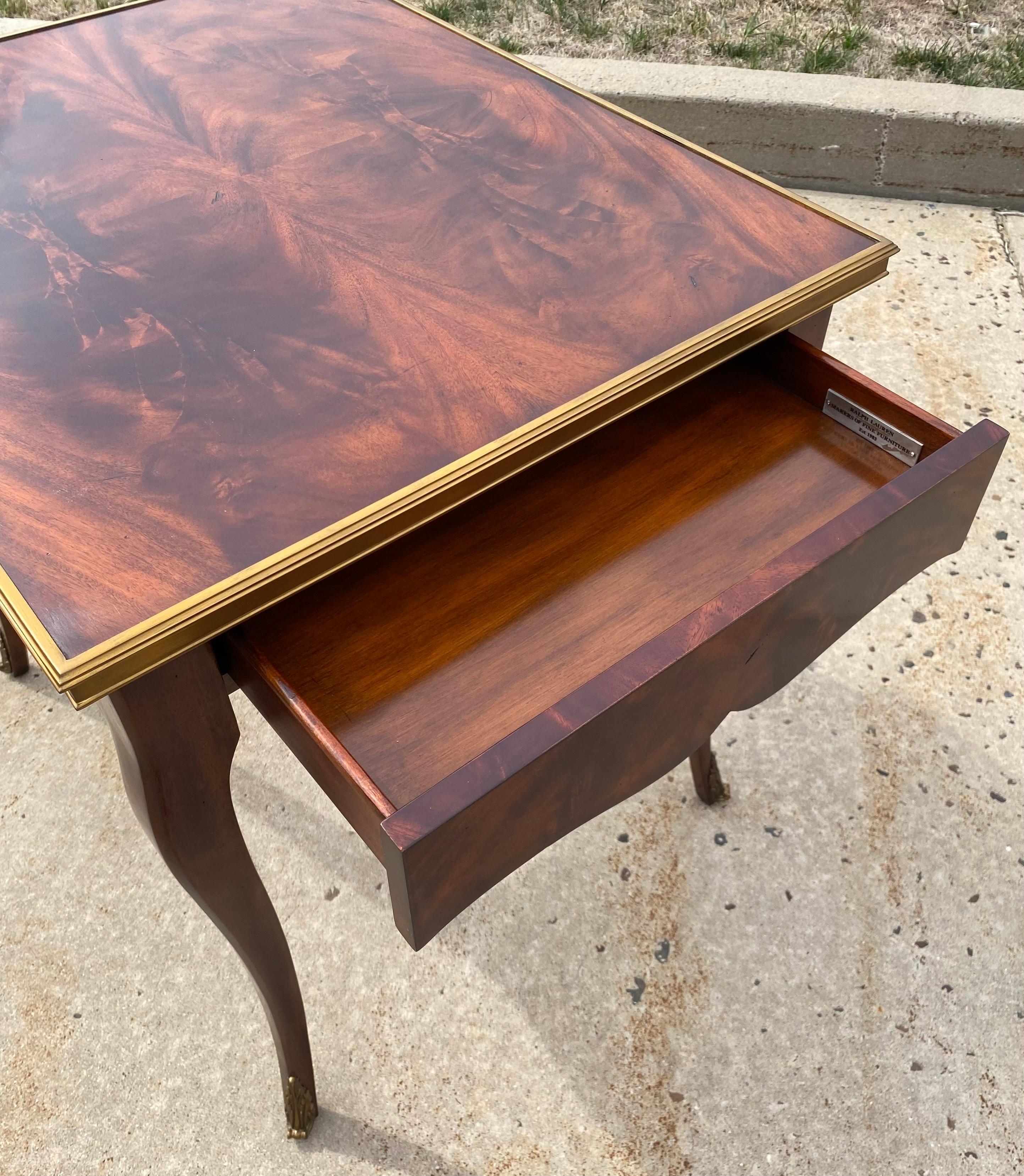 Ralph Lauren Home Cannes Mahogany & Brass End or Bedside Table, French Style For Sale 3