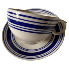 Vintage Ralph Lauren Home Farmstead Blue Ticking Cups & Saucers, Set of 12