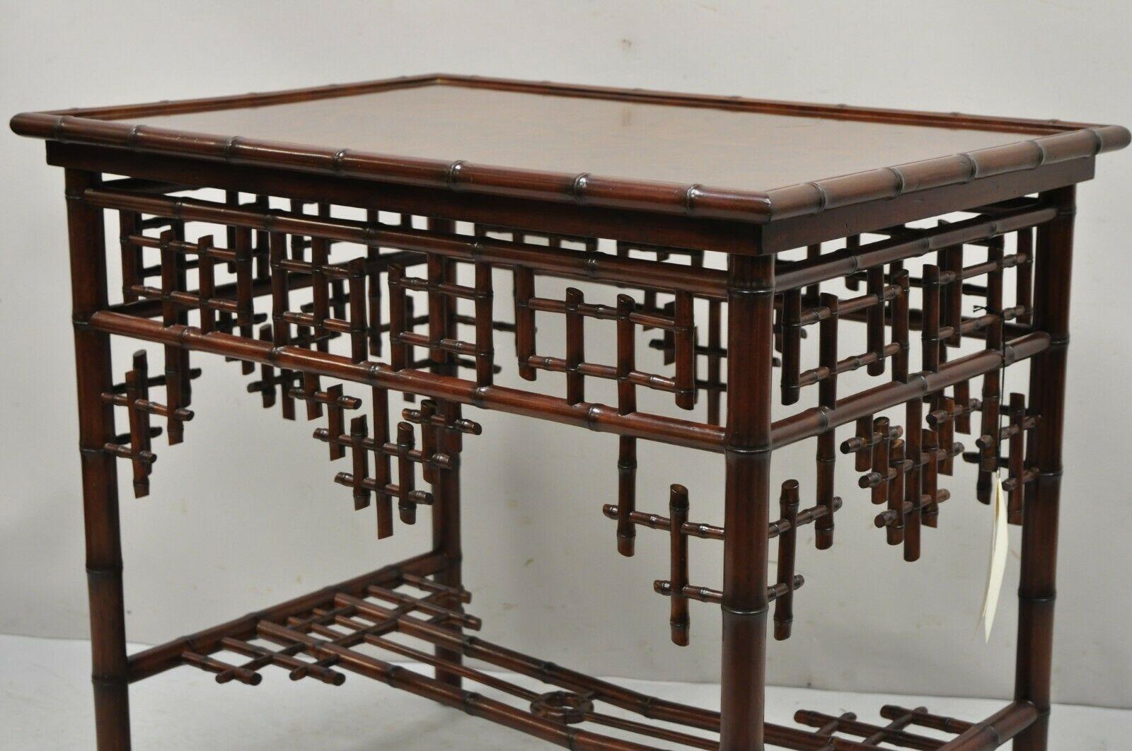 Chinese Chippendale Ralph Lauren Home Indian Cove Lodge Fretwork Faux Bamboo Chinoiserie Side Table