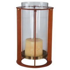 Ralph Lauren Home Portacandele a Uragano in pelle naturale, ottone e sella, NIB