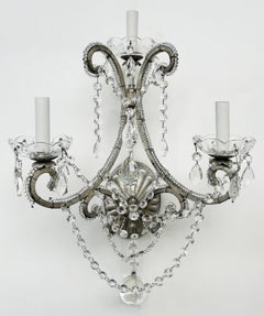 Ralph Lauren Home Silvered Crystal Sconces with Glass Beading, 2 Pairs Available